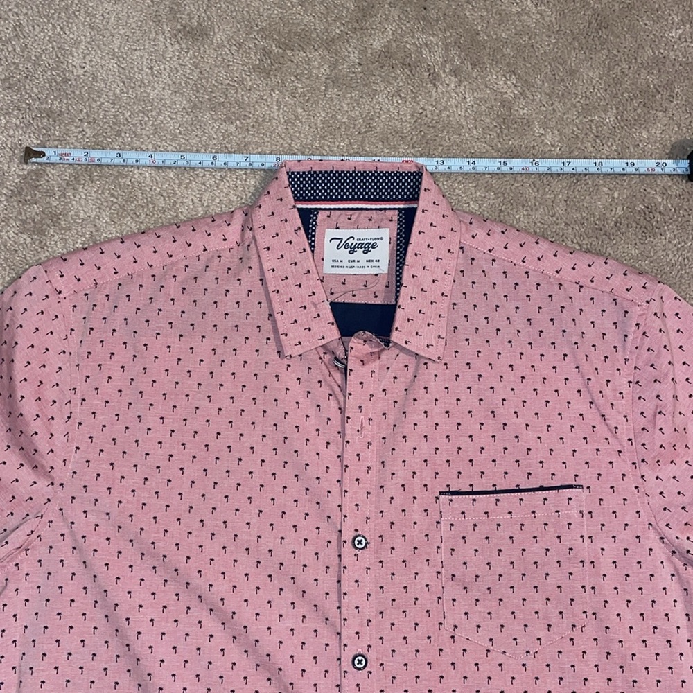 Craft Flow Shirt Mens Medium Pink Woven Palm Tree Short Sleeve Button Up - Picture 3 of 4